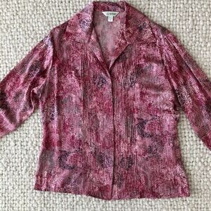 VTG Austin Reed London 100% Silk Blouse Top Size 12 Pink Button Up Coquette